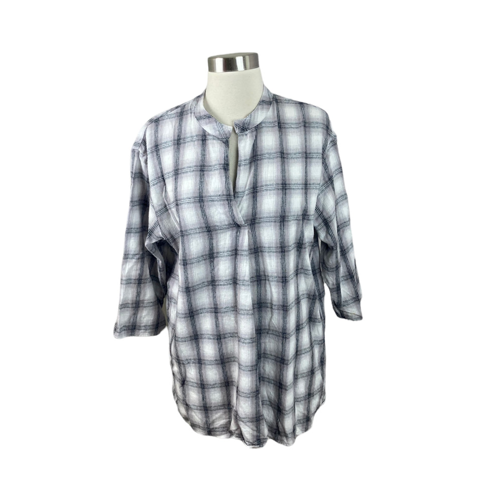 CP Shades S Gray Black Plaid V Neck 3/4 Sleeve Tunic